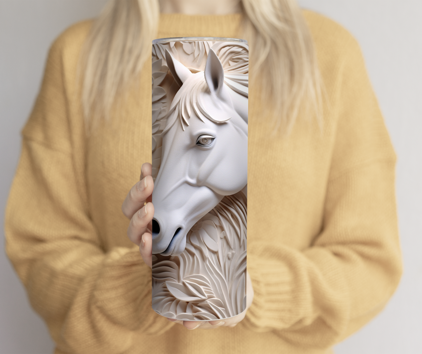 3D Tooled White Horse 20oz Tumbler