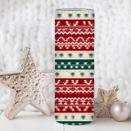 Red, Green, and Tan Striped Ugly Sweater Christmas 20oz Tumbler