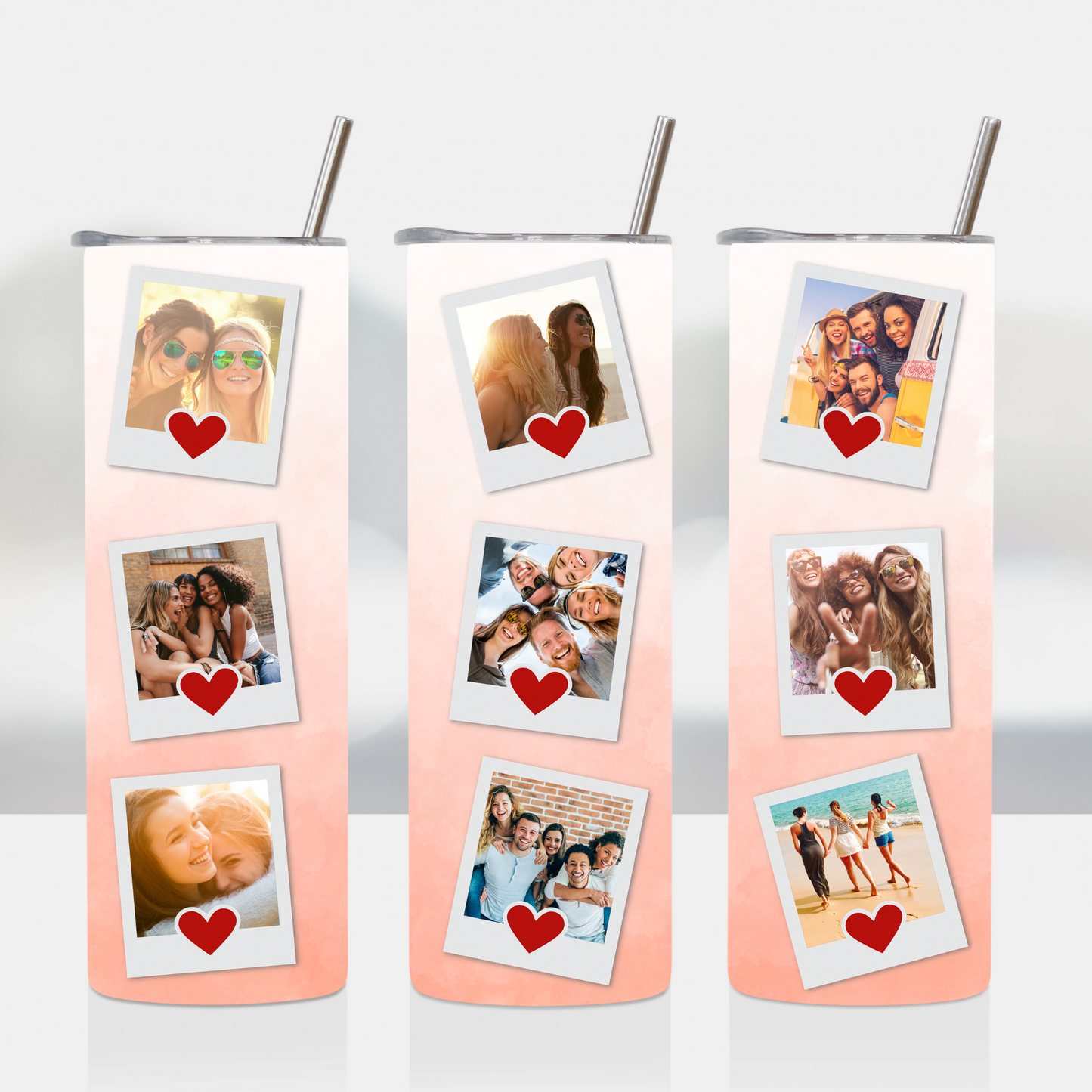 Neutral Ombre Heart Polaroid Photos 20oz Tumbler