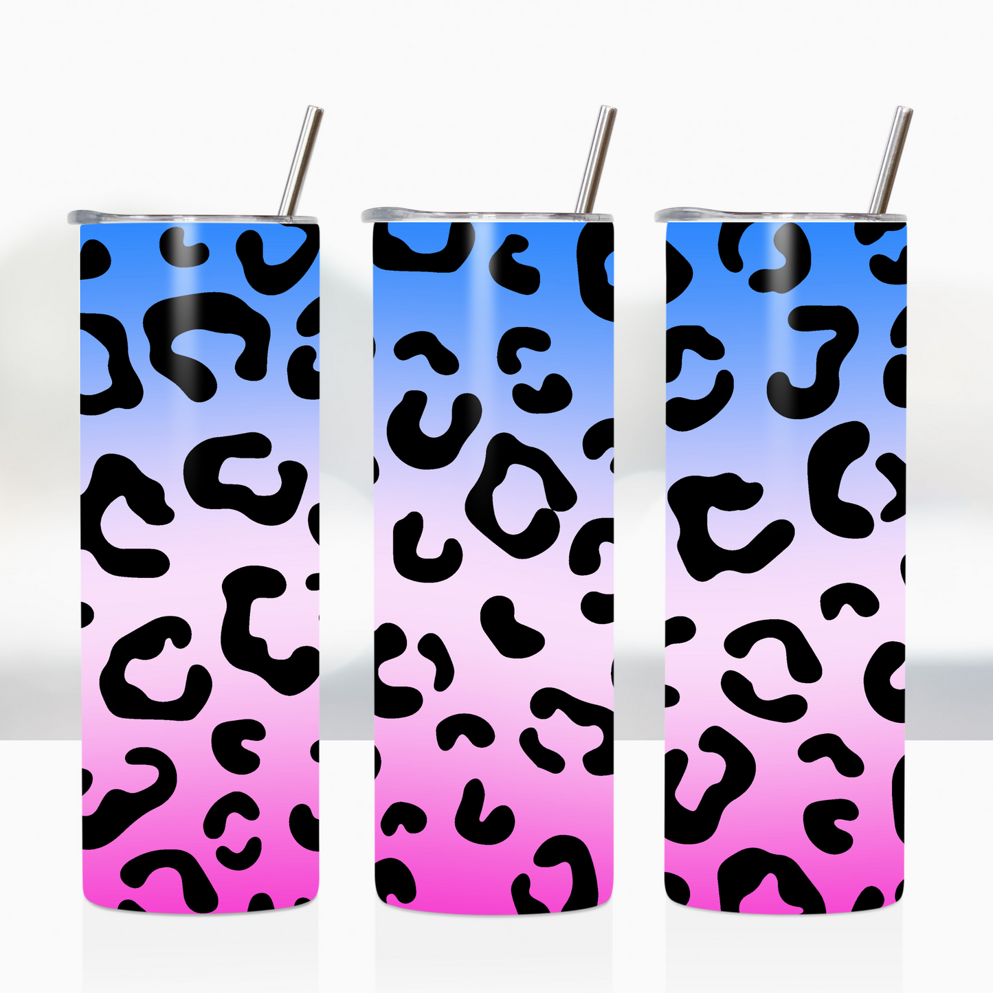 Blue and Pink Ombre Cheetah Print 20oz Tumbler