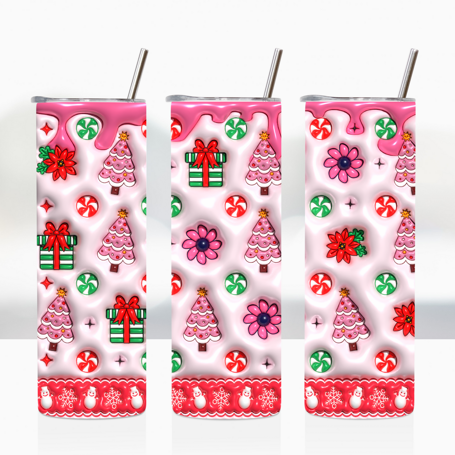 3D Inflated Pink Candyland Christmas 20oz Tumbler