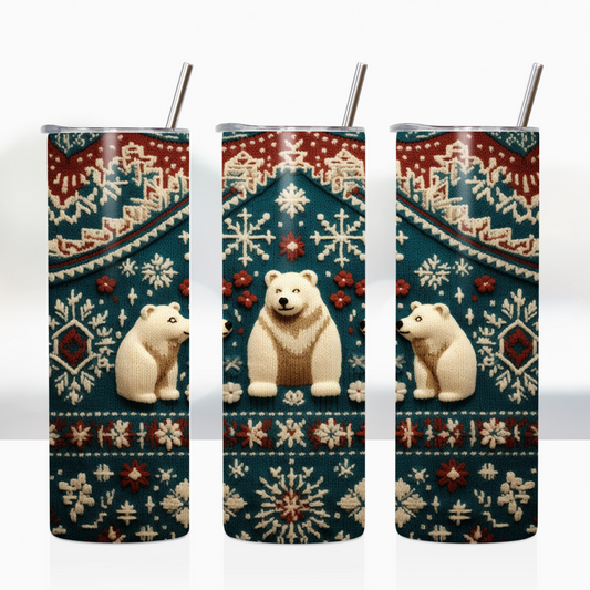 Polar Bear Green and Red Ugly Sweater Christmas 20oz Tumbler