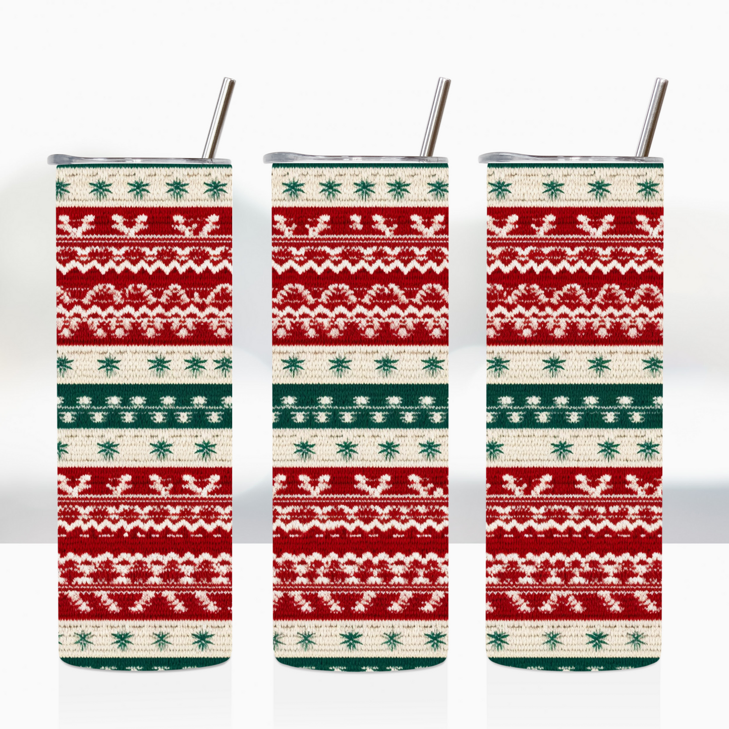 Red, Green, and Tan Striped Ugly Sweater Christmas 20oz Tumbler