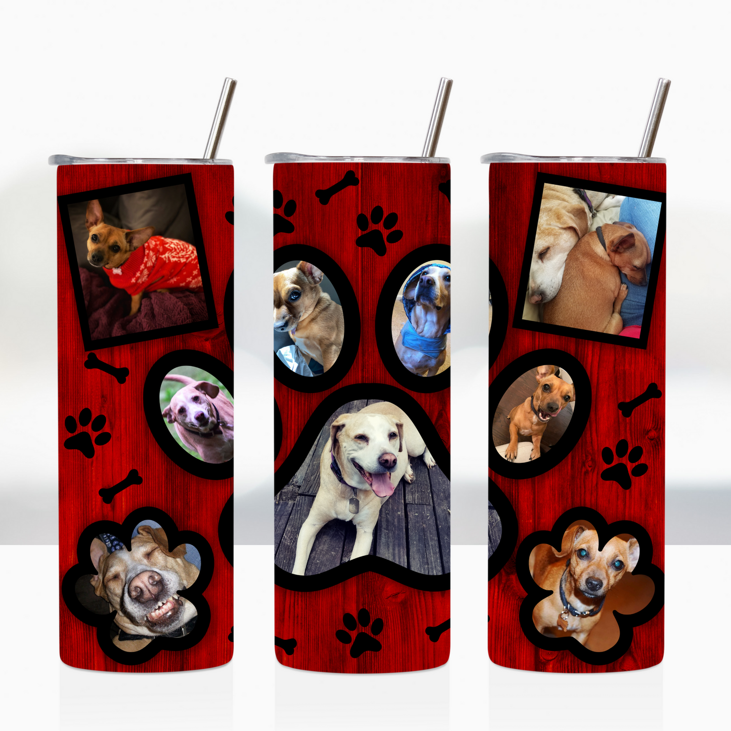 Red Wood Grain Dog Paw Custom Photo 20oz Tumbler