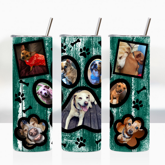 Green Wood Grain Dog Paw Custom Photo 20oz Tumbler