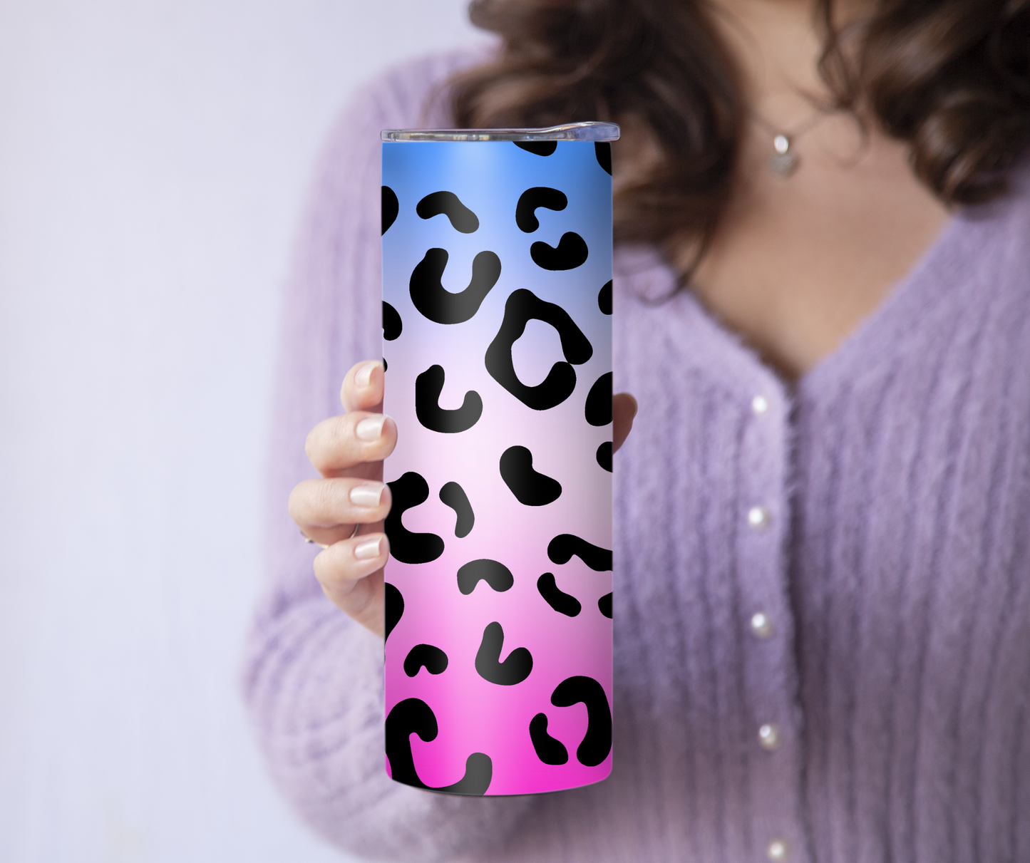 Blue and Pink Ombre Cheetah Print 20oz Tumbler