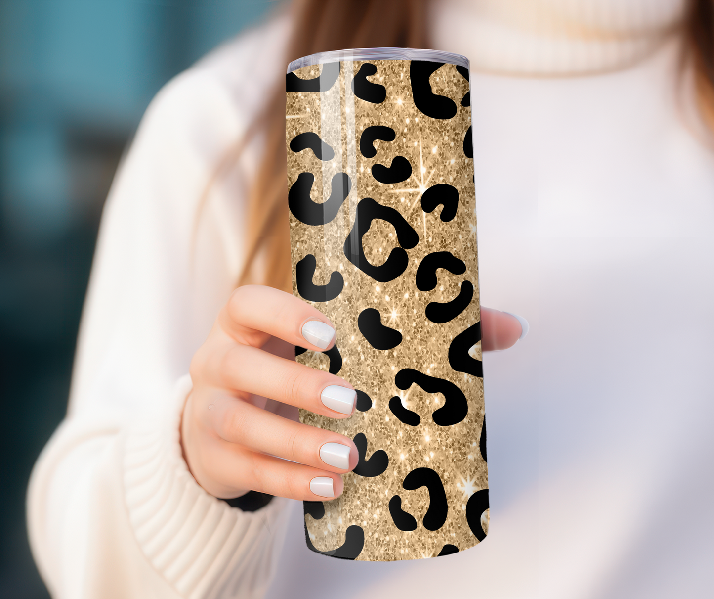 Gold Glitter Cheetah Print 20oz Tumbler