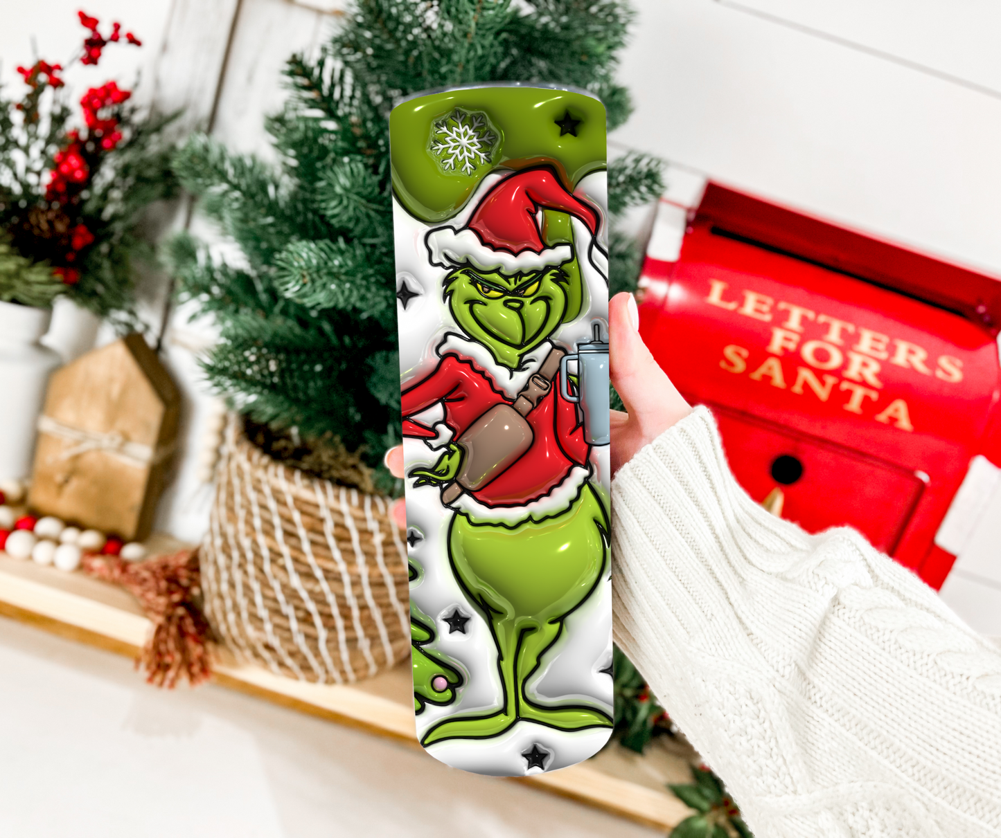 3D Inflated Grinch Christmas 20oz Tumbler