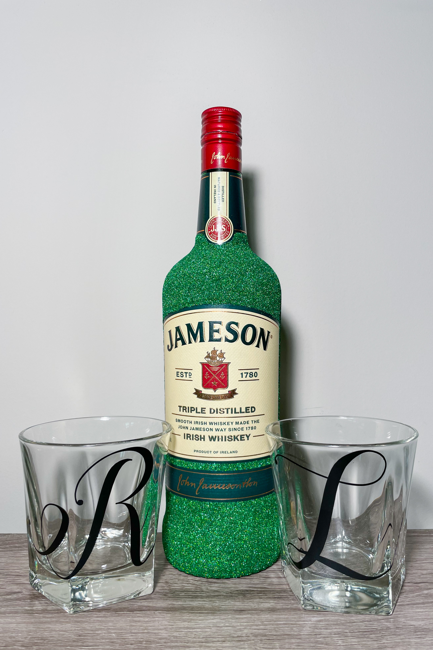 Decorative Green Glitter Jameson Bottle