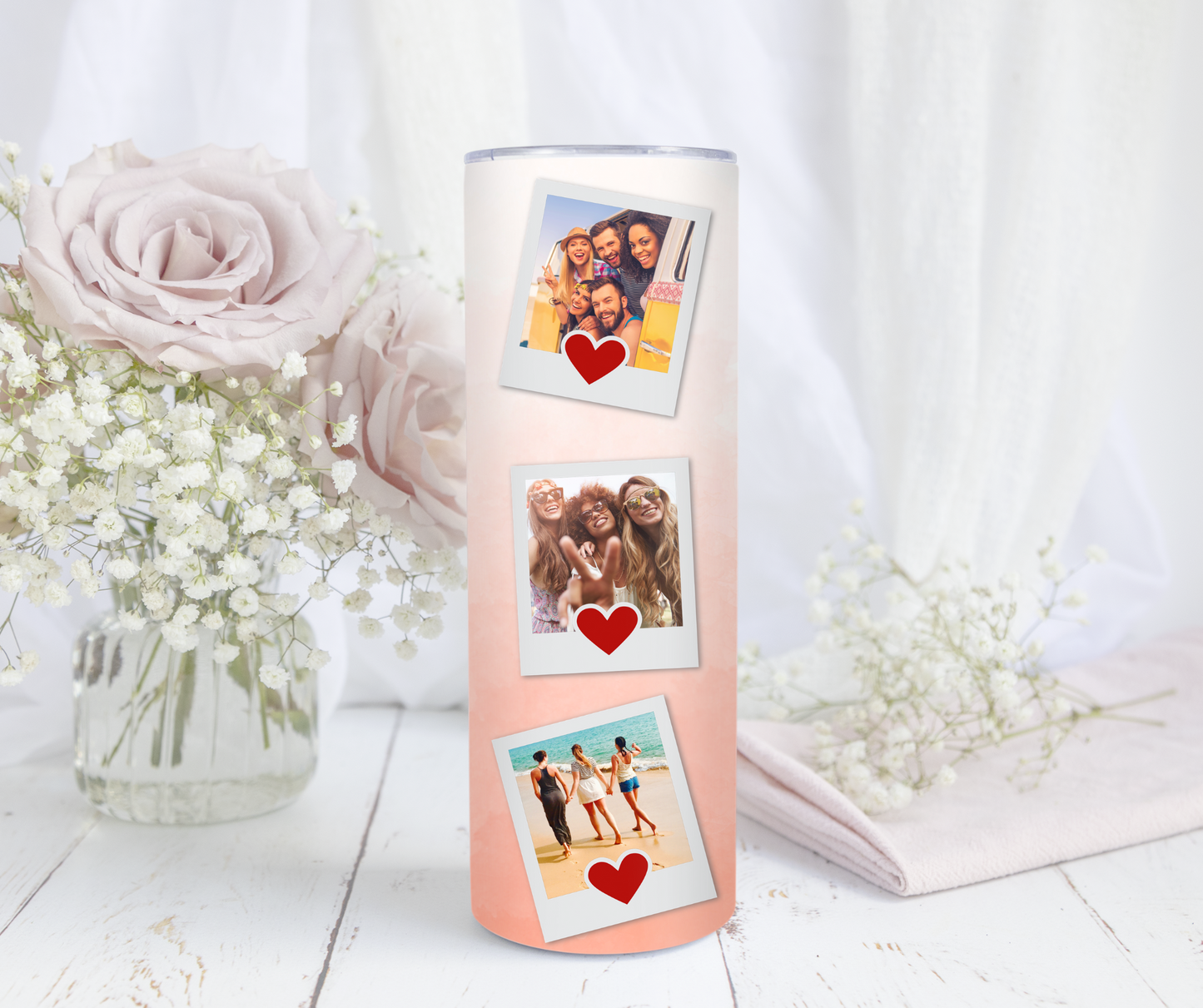 Neutral Ombre Heart Polaroid Photos 20oz Tumbler