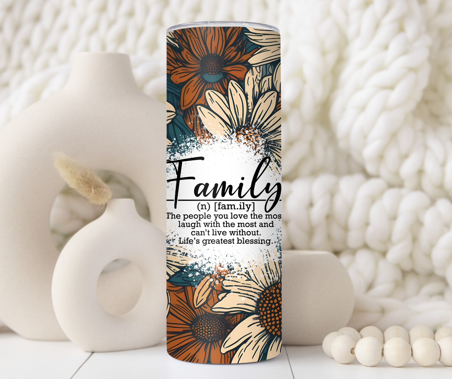 Teal and Neutral Floral Custom Polaroid Photo Family 20oz Tumbler