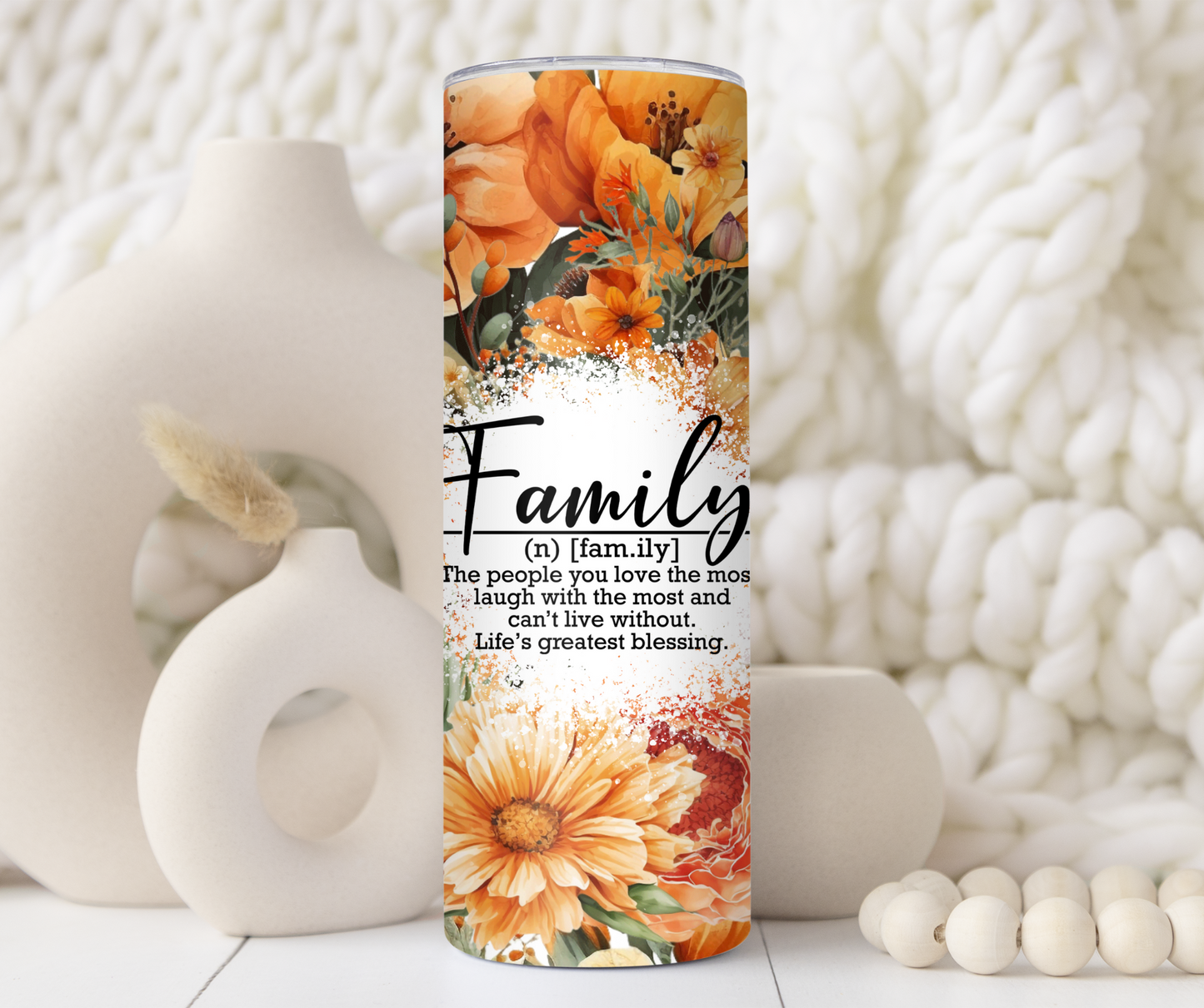 Orange Floral Custom Polaroid Photo Family 20oz Tumbler