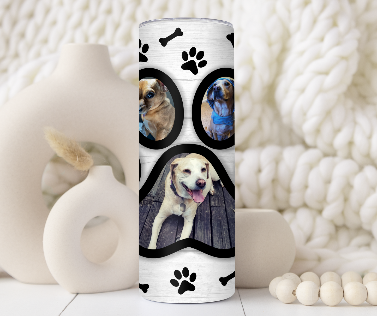 Gray Wood Grain Dog Paw Custom Photo 20oz Tumbler