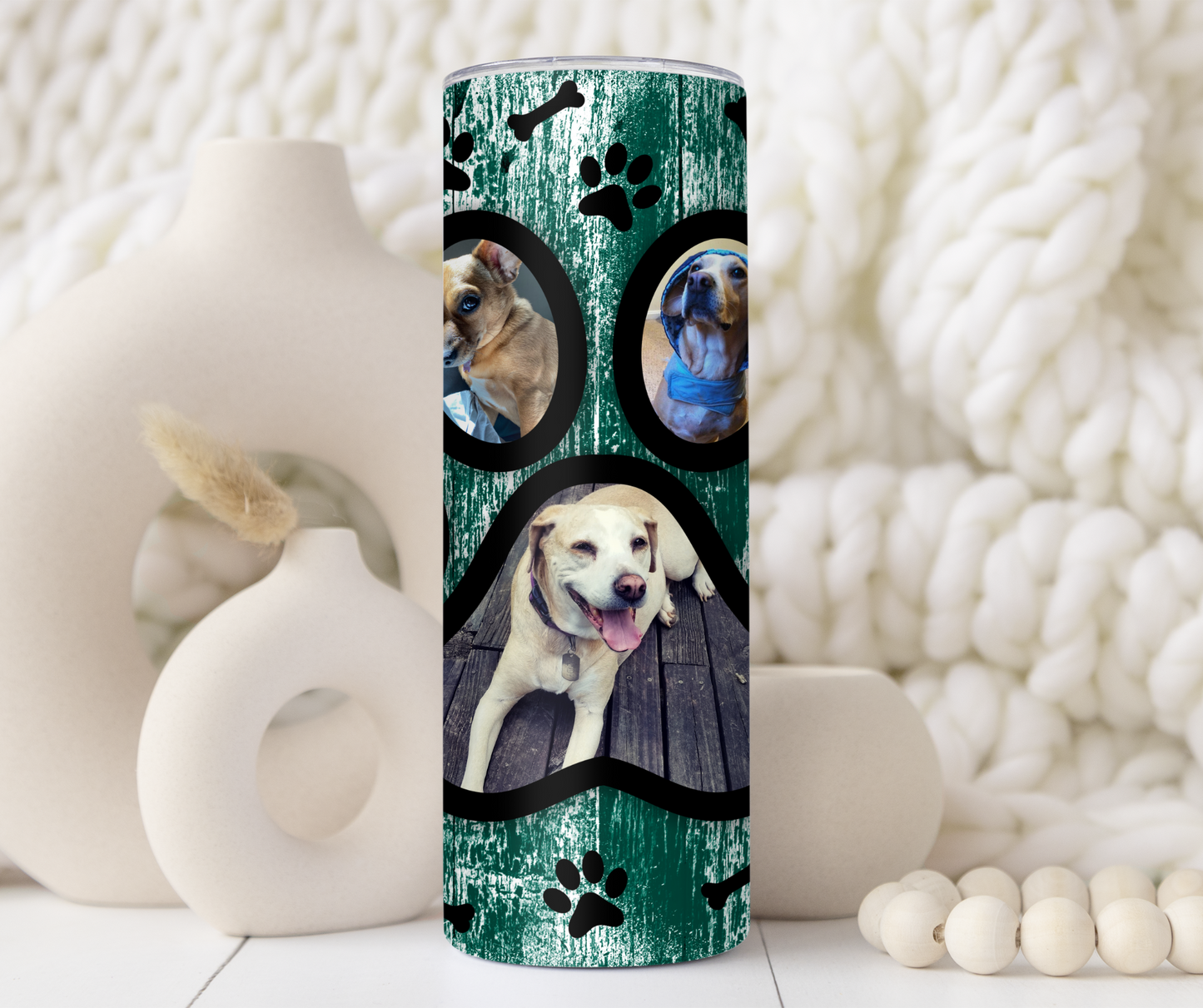 Green Wood Grain Dog Paw Custom Photo 20oz Tumbler