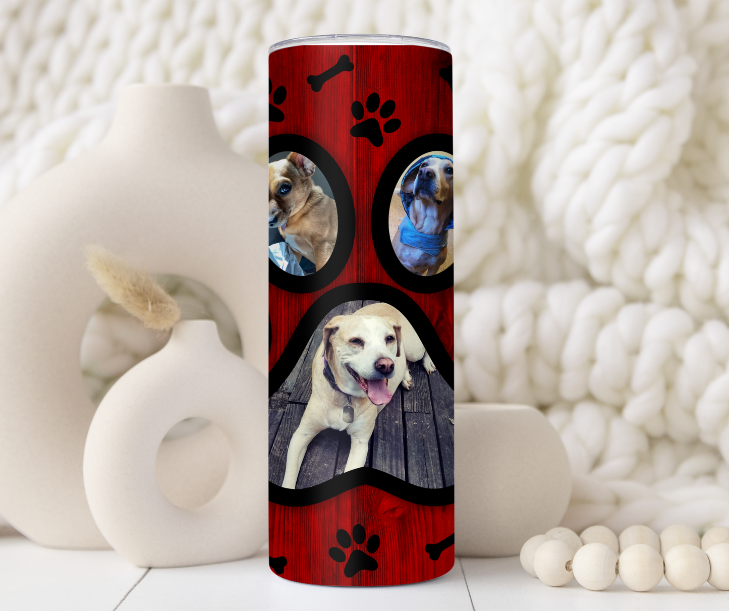 Red Wood Grain Dog Paw Custom Photo 20oz Tumbler