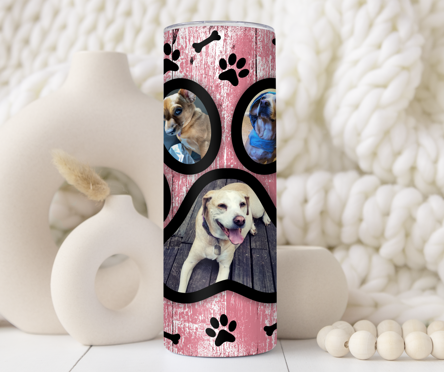 Pink Wood Grain Dog Paw Custom Photo 20oz Tumbler