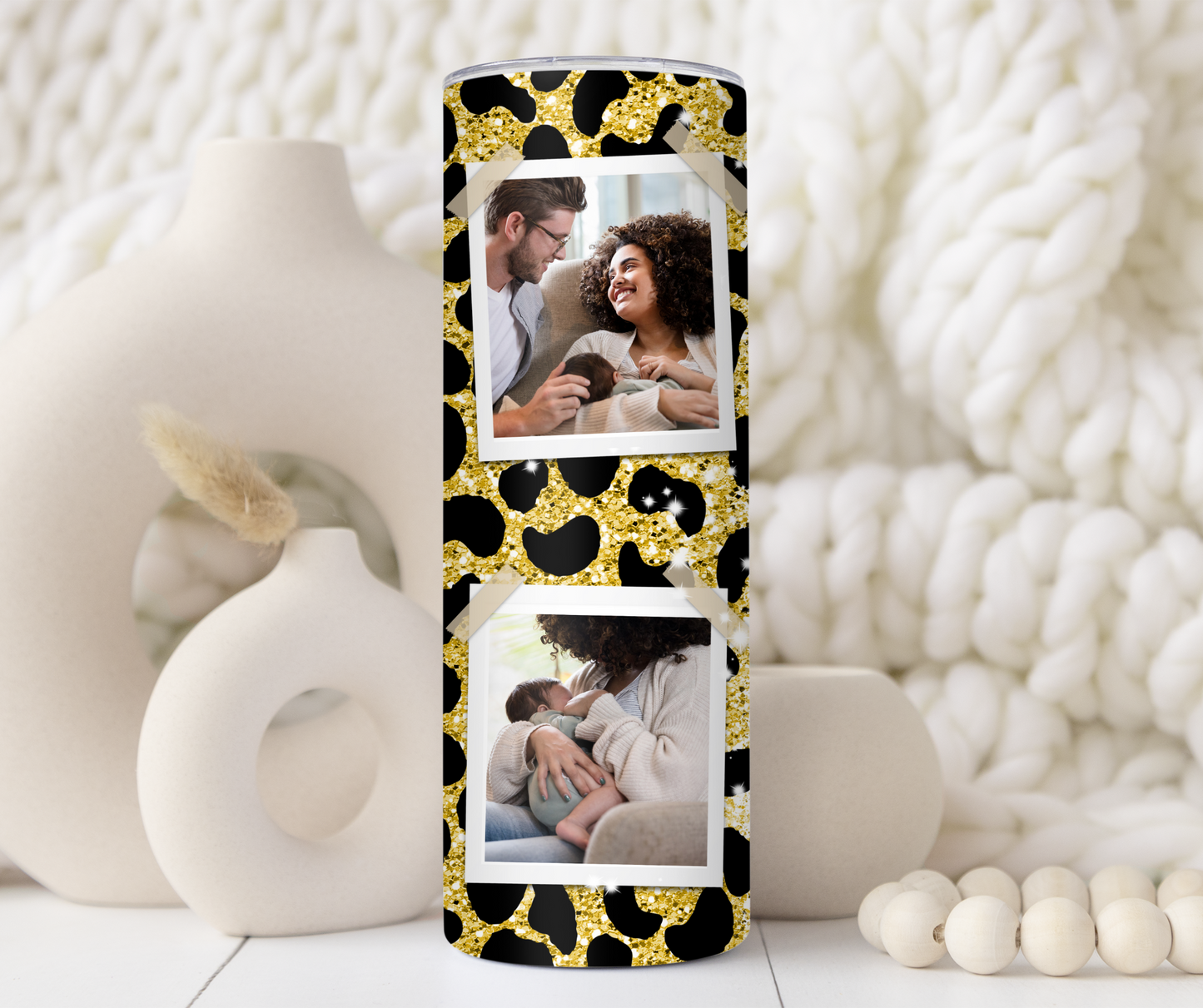 Mama Gold Glitter Leopard Print Custom Photo 20oz Tumbler