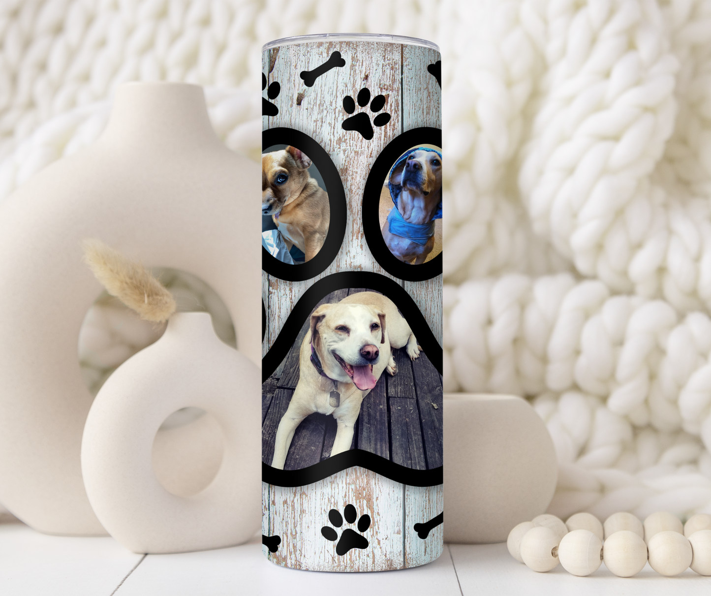 Rustic Gray Wood Grain Dog Paw Custom Photo 20oz Tumbler