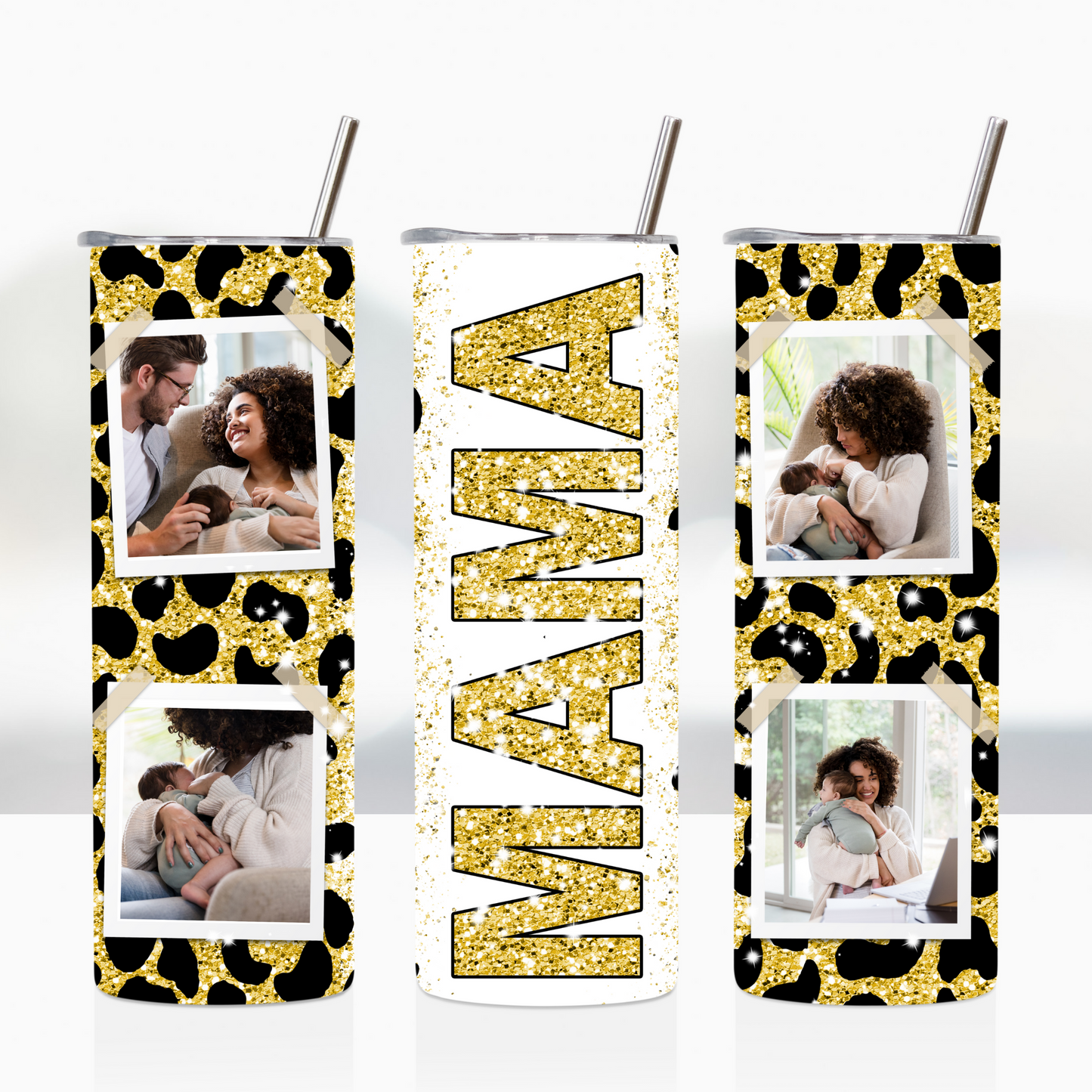 Mama Gold Glitter Leopard Print Custom Photo 20oz Tumbler