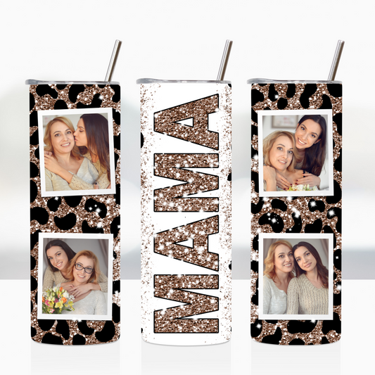 Mama Mocha Glitter Leopard Print Custom Photo 20oz Tumbler