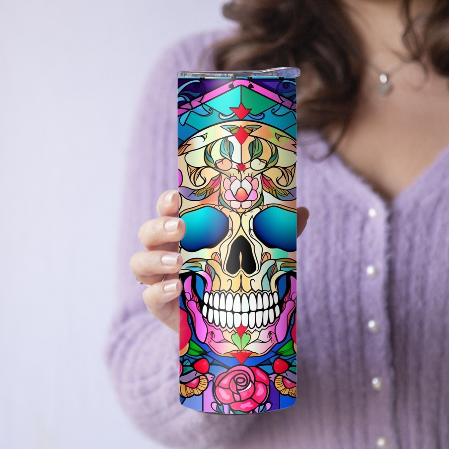 Stained Glass Colorful Skull 20oz Tumbler