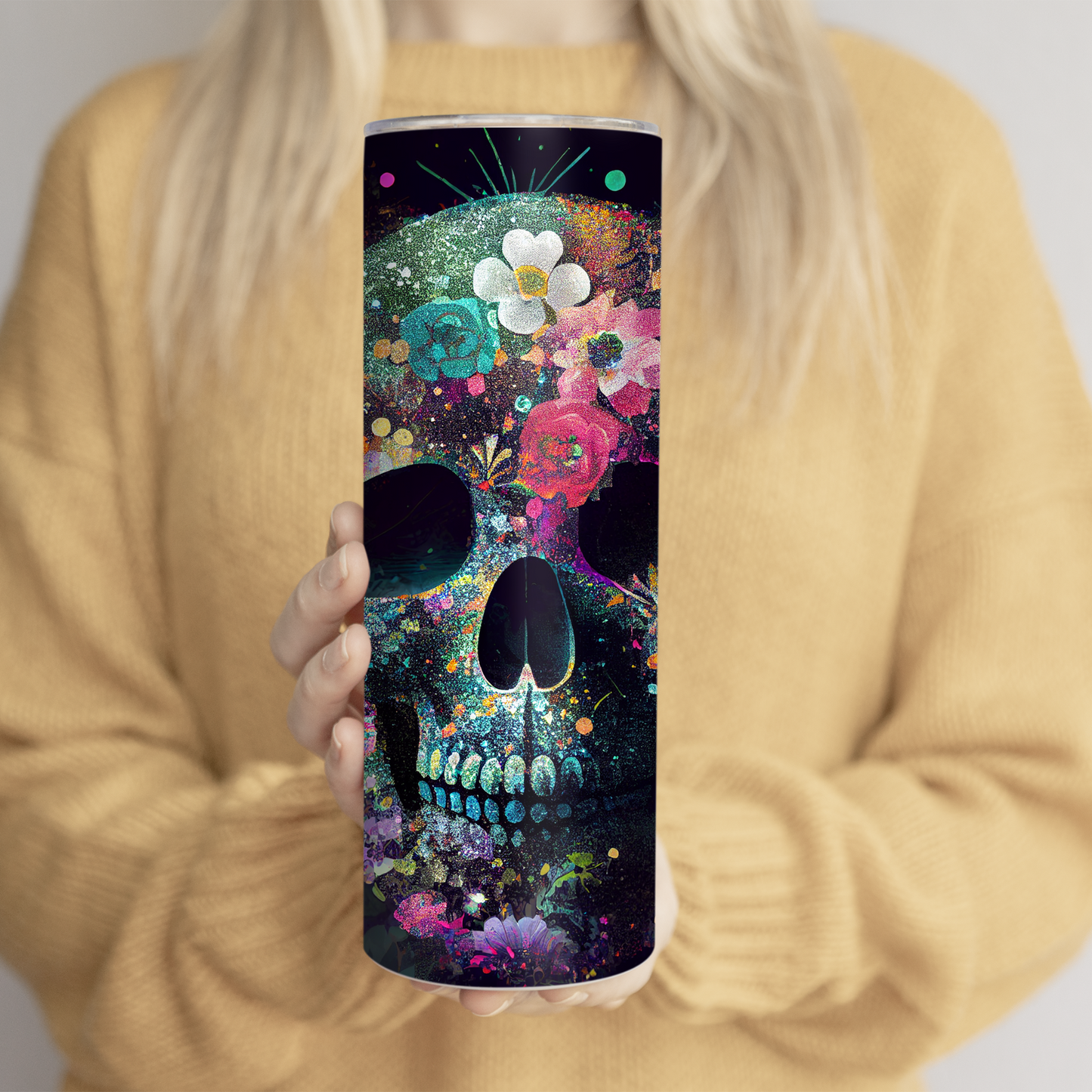 Glitter Floral Skull 20oz Tumbler