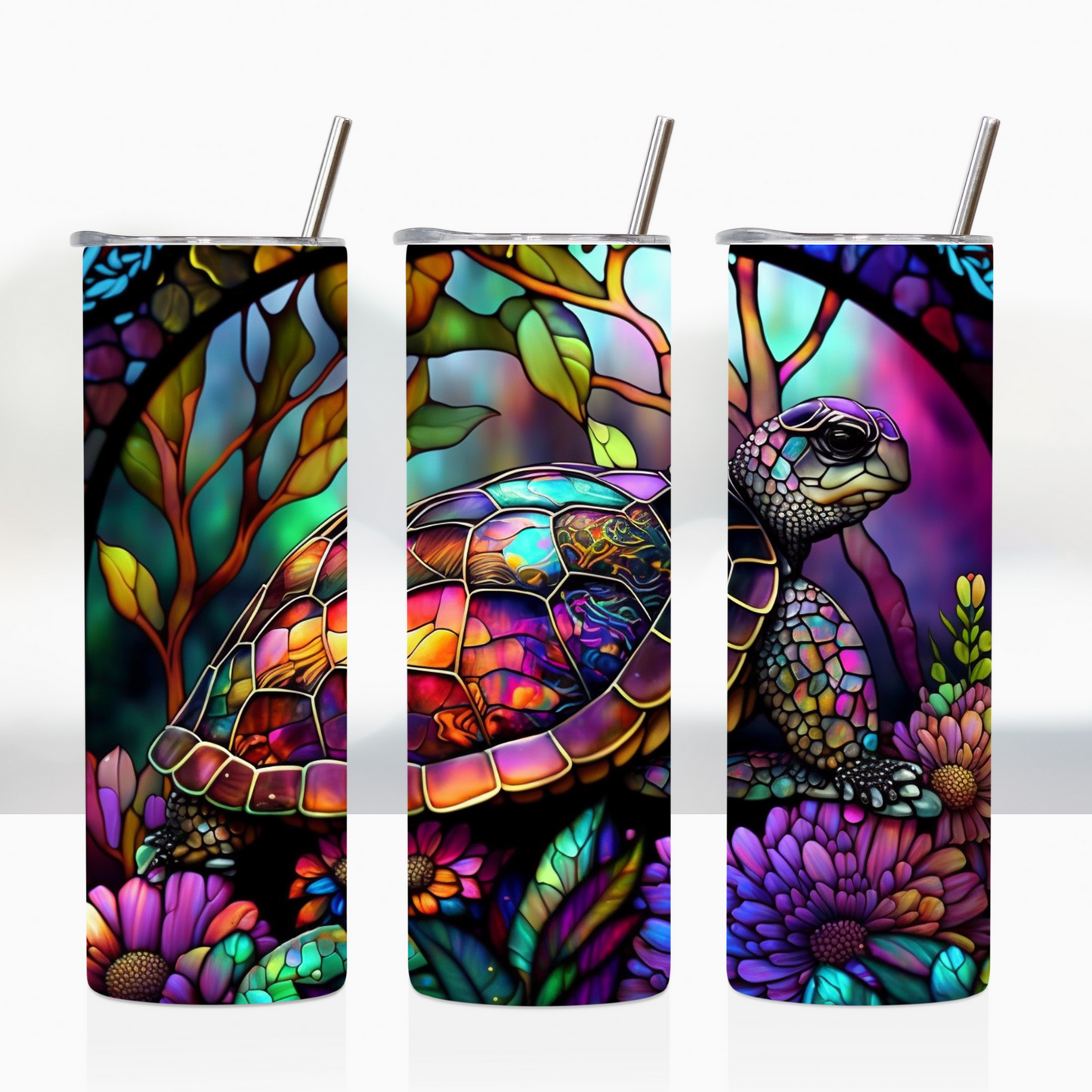 Colorful Floral Sea Turtle 20oz Tumbler