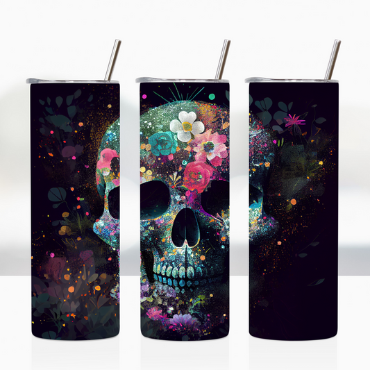 Glitter Floral Skull 20oz Tumbler