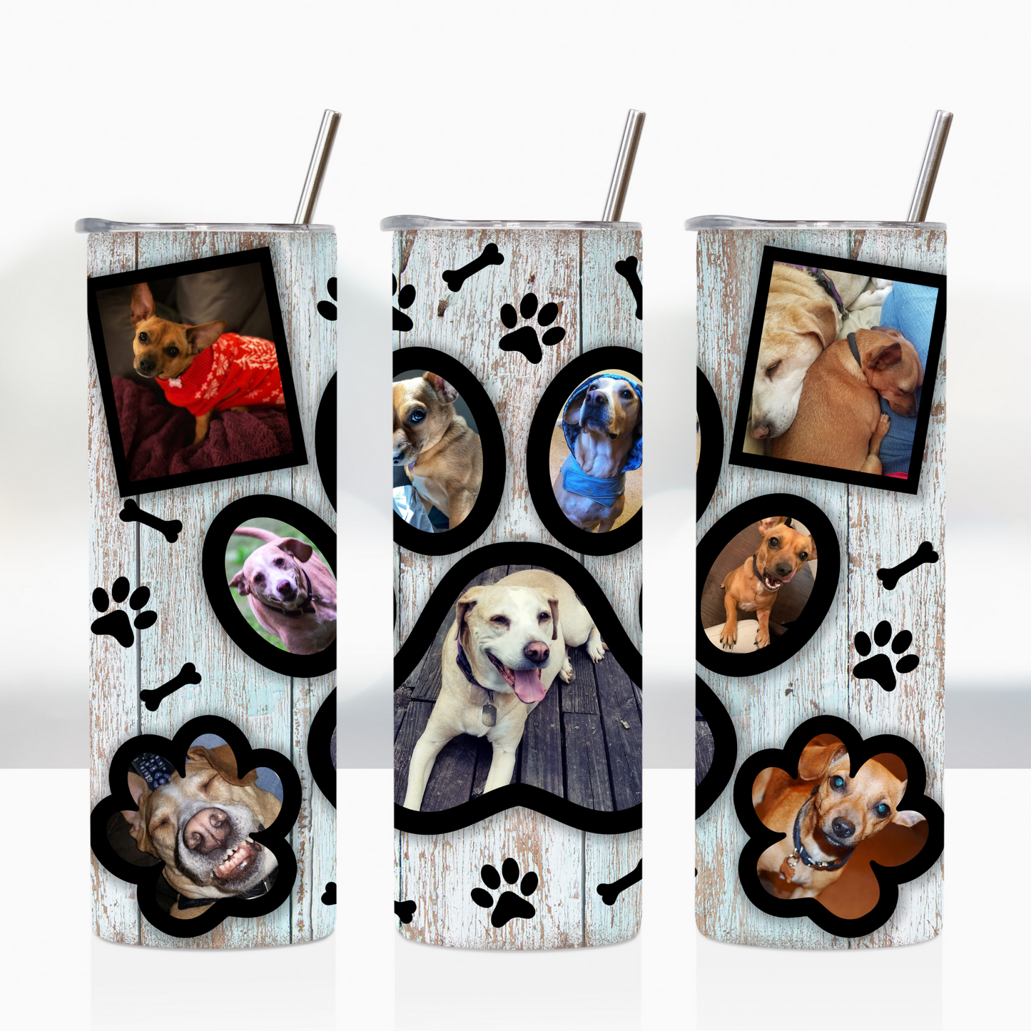 Rustic Gray Wood Grain Dog Paw Custom Photo 20oz Tumbler