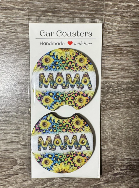 Colorful Sunflower Mama Car Coasters - Cute Car Coasters - Car Accessories - Cup Holder Coasters - Gifts for Her - Gifts Under 10