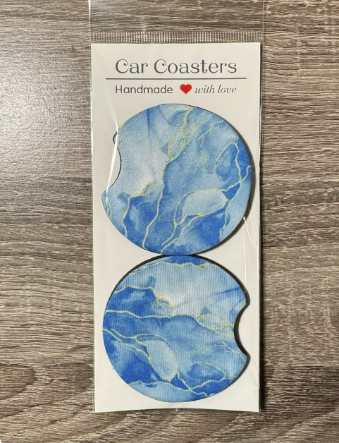 Blue and Gold Marble Car Coasters - Cute Car Coasters - Car Accessories - Cup Holder Coasters - Gifts for Her - Gifts Under 10