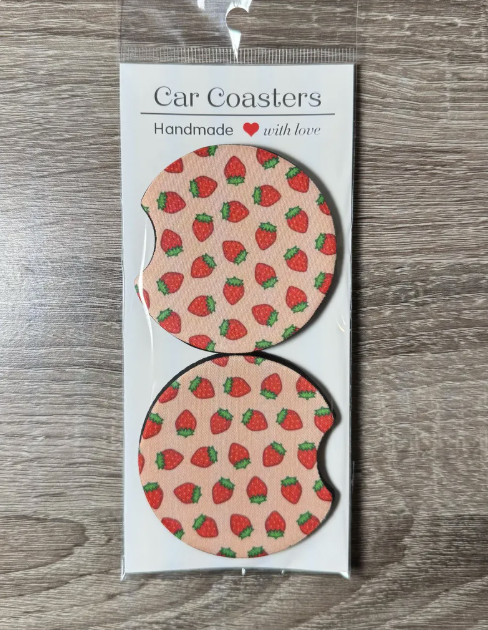 Strawberry Car Coasters - Cute Car Coasters - Car Accessories - Cup Holder Coasters - Gifts for Her - Gifts Under 10