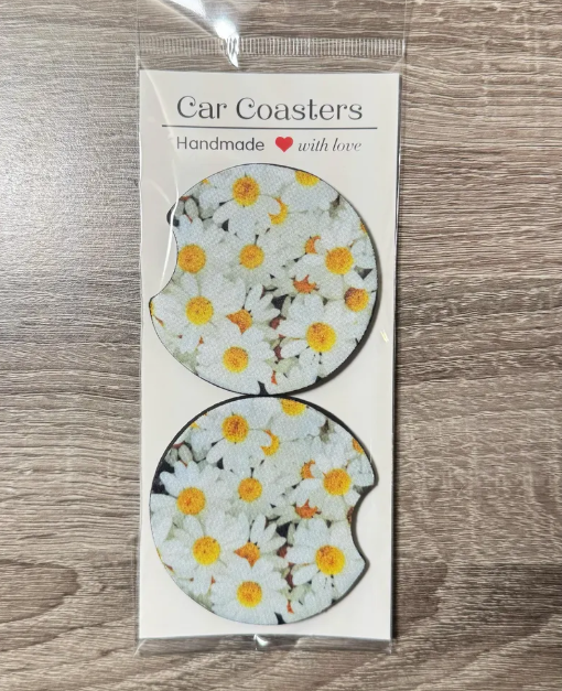 Daisy Flower Car Coasters - Cute Car Coasters - Car Accessories - Cup Holder Coasters - Gifts for Her - Gifts Under 10