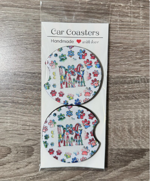 Colorful Dog Mama Car Coasters - Cute Car Coasters - Car Accessories - Cup Holder Coasters - Gifts for Her - Gifts Under 10