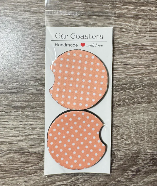 Pink and White Polka Dot Car Coasters - Cute Car Coasters - Car Accessories - Cup Holder Coasters - Gifts for Her - Gifts Under 10