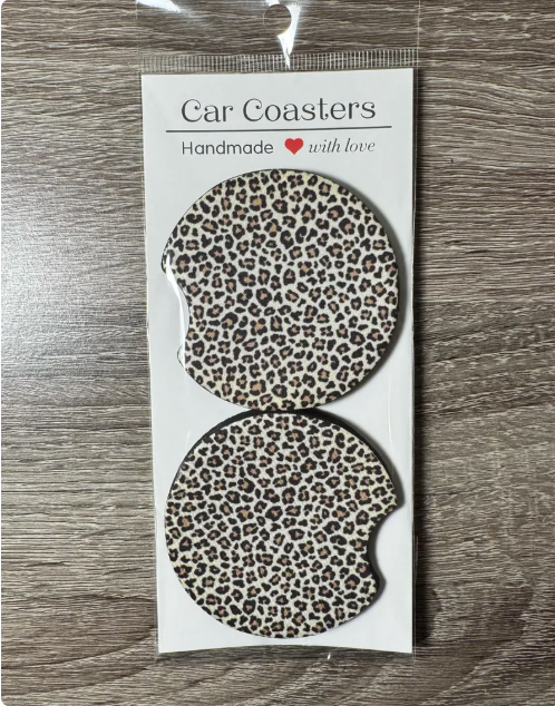 Leopard Print Car Coasters - Cute Car Coasters - Car Accessories - Cup Holder Coasters - Gifts for Her - Gifts Under 10
