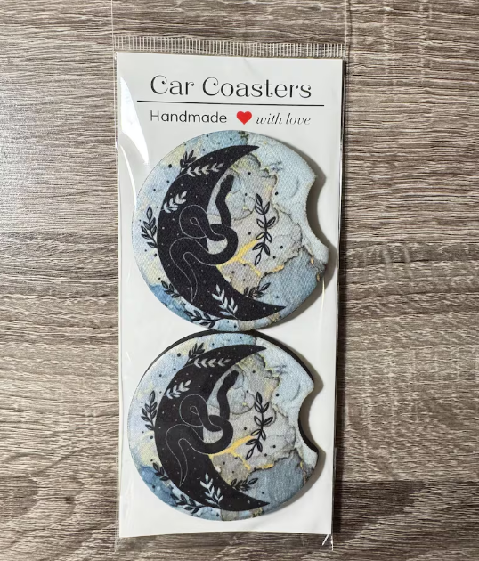 Mystic Mood and Serpent Car Coasters - Cute Car Coasters - Car Accessories - Cup Holder Coasters - Gifts for Her - Gifts Under 10
