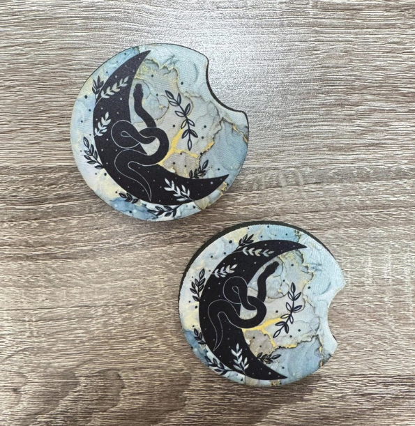 Mystic Mood and Serpent Car Coasters - Cute Car Coasters - Car Accessories - Cup Holder Coasters - Gifts for Her - Gifts Under 10