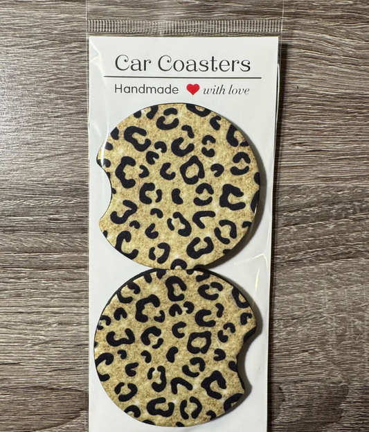 Gold Leopard Print Car Coasters - Cute Car Coasters - Car Accessories - Cup Holder Coasters - Gifts for Her - Gifts Under 10