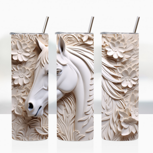 3D Tooled White Horse 20oz Tumbler