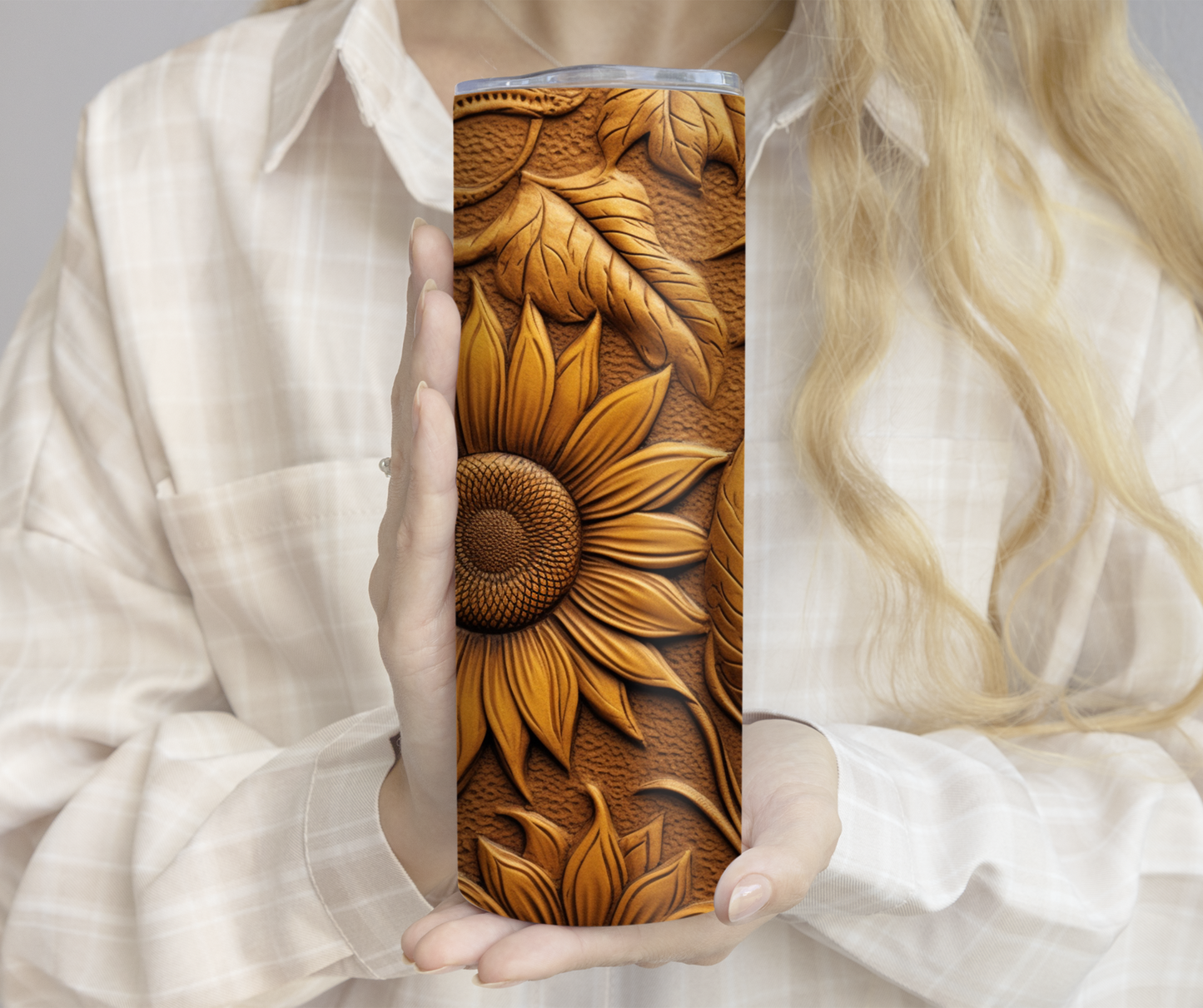 3D Tooled Leather Sunflower 20oz Tumbler