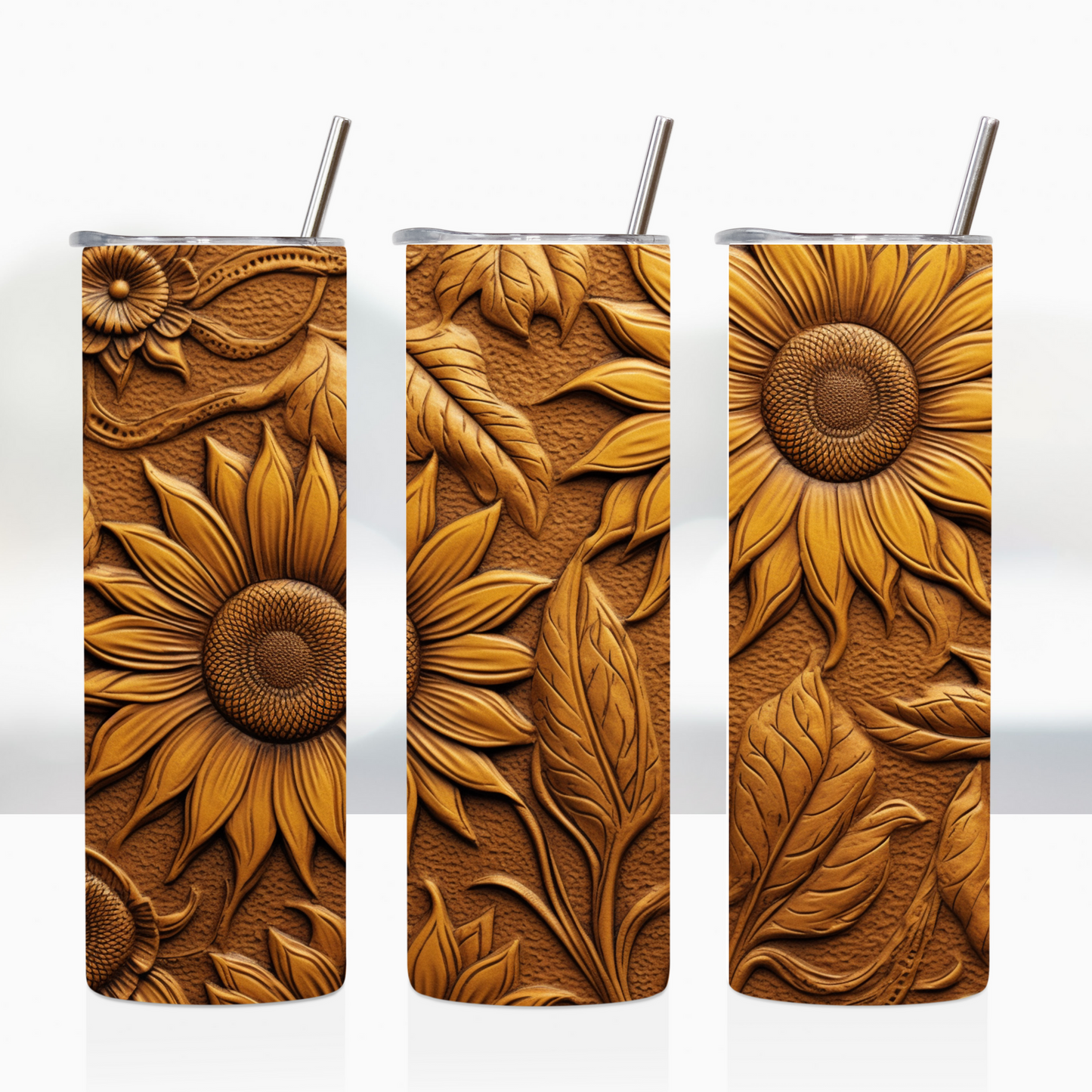 3D Tooled Leather Sunflower 20oz Tumbler